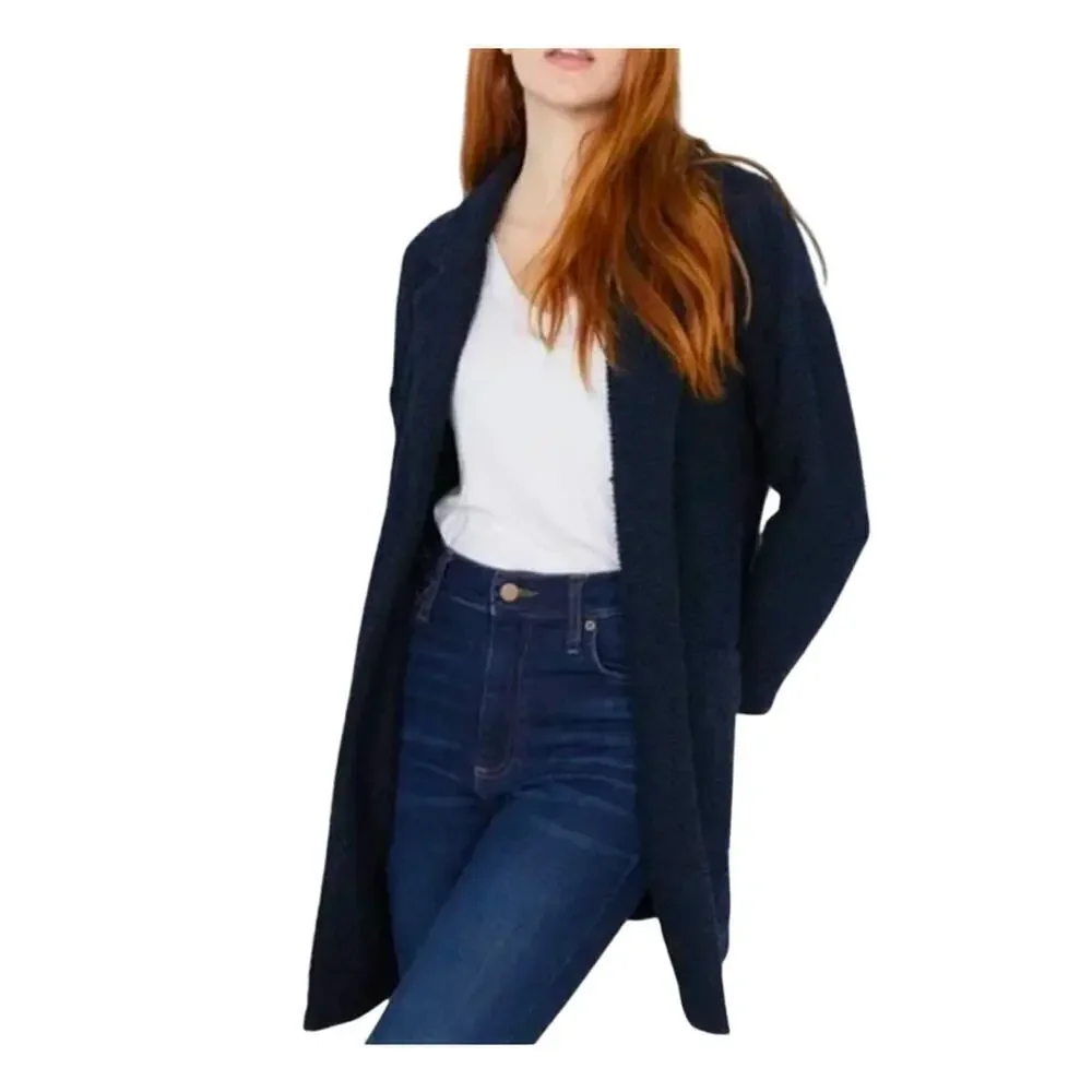 Marine Layer Birdseye Cardigan Sweater Black Open Front Pockets Size XS
